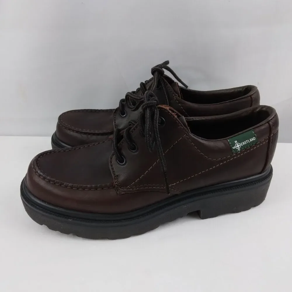 Eastland Brown Leather Loafers Moc Toe Vibram Chunky Sole Y2K 90s Women's 8M